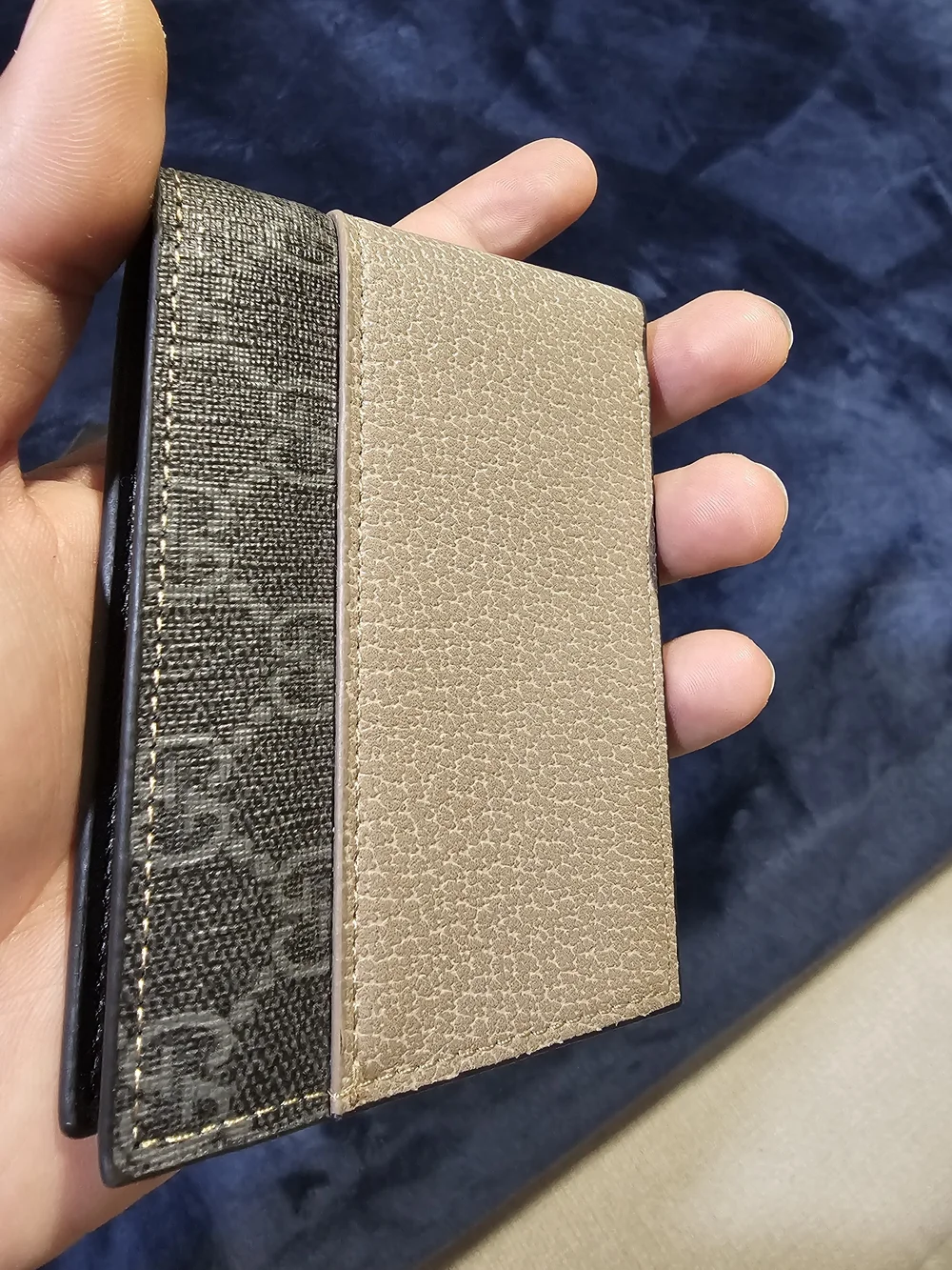 Slim Bifold Men's Card Holder Wallet - Taupe and Black